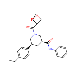 CCc1ccc([C@@H]2C[C@H](C(=O)Nc3ccccc3)CN(C(=O)C3(CC)COC3)C2)cc1 ZINC000204892065