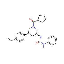 CCc1ccc([C@@H]2C[C@H](NC(=O)N(C)c3ccccc3)CN(C(=O)C3CCCC3)C2)cc1 ZINC000114342846