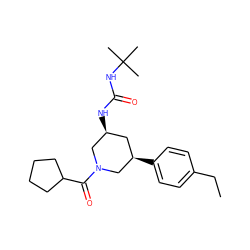 CCc1ccc([C@@H]2C[C@H](NC(=O)NC(C)(C)C)CN(C(=O)C3CCCC3)C2)cc1 ZINC000114341266