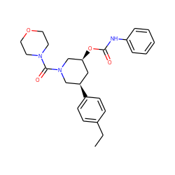 CCc1ccc([C@@H]2C[C@H](OC(=O)Nc3ccccc3)CN(C(=O)N3CCOCC3)C2)cc1 ZINC000068246385