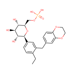 CCc1ccc([C@@H]2O[C@H](COP(=O)(O)O)[C@@H](O)[C@H](O)[C@H]2O)cc1Cc1ccc2c(c1)OCCO2 ZINC000205393668