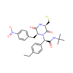 CCc1ccc([C@H](C(=O)NC(C)(C)C)N2C(=O)[C@H](CS)NC(=O)[C@@H]2Cc2ccc([N+](=O)[O-])cc2)cc1 ZINC000013556894