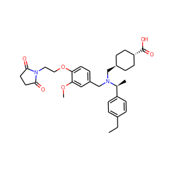 CCc1ccc([C@H](C)N(Cc2ccc(OCCN3C(=O)CCC3=O)c(OC)c2)C[C@H]2CC[C@H](C(=O)O)CC2)cc1 ZINC000473243892