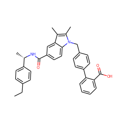 CCc1ccc([C@H](C)NC(=O)c2ccc3c(c2)c(C)c(C)n3Cc2ccc(-c3ccccc3C(=O)O)cc2)cc1 ZINC000199336090