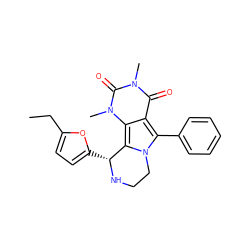 CCc1ccc([C@H]2NCCn3c(-c4ccccc4)c4c(=O)n(C)c(=O)n(C)c4c32)o1 ZINC000209527656