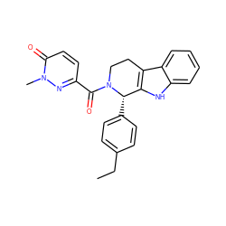 CCc1ccc([C@H]2c3[nH]c4ccccc4c3CCN2C(=O)c2ccc(=O)n(C)n2)cc1 ZINC000013596517