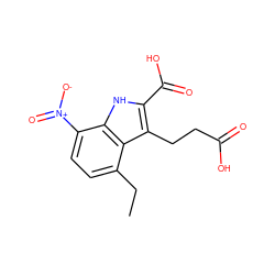 CCc1ccc([N+](=O)[O-])c2[nH]c(C(=O)O)c(CCC(=O)O)c12 ZINC000299859947