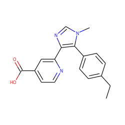 CCc1ccc(-c2c(-c3cc(C(=O)O)ccn3)ncn2C)cc1 ZINC000218218488