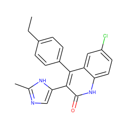 CCc1ccc(-c2c(-c3cnc(C)[nH]3)c(=O)[nH]c3ccc(Cl)cc23)cc1 ZINC000029126149