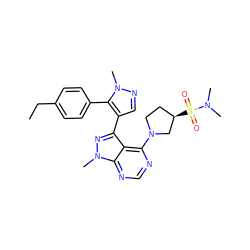 CCc1ccc(-c2c(-c3nn(C)c4ncnc(N5CC[C@@H](S(=O)(=O)N(C)C)C5)c34)cnn2C)cc1 ZINC000169706078