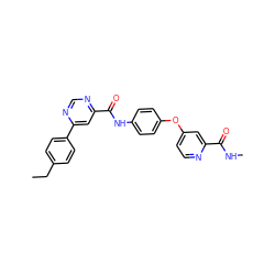 CCc1ccc(-c2cc(C(=O)Nc3ccc(Oc4ccnc(C(=O)NC)c4)cc3)ncn2)cc1 ZINC001772618177