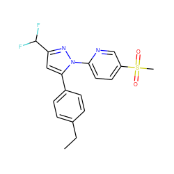 CCc1ccc(-c2cc(C(F)F)nn2-c2ccc(S(C)(=O)=O)cn2)cc1 ZINC000013588361