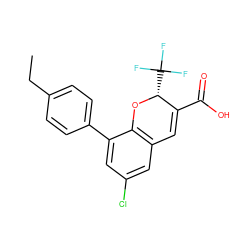 CCc1ccc(-c2cc(Cl)cc3c2O[C@H](C(F)(F)F)C(C(=O)O)=C3)cc1 ZINC000066103683