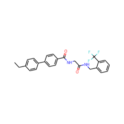 CCc1ccc(-c2ccc(C(=O)NCC(=O)NCc3ccccc3C(F)(F)F)cc2)cc1 ZINC000148850303