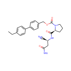 CCc1ccc(-c2ccc(COC(=O)N3CCC[C@H]3C(=O)N[C@H](C#N)CC(N)=O)cc2)cc1 ZINC000169348311