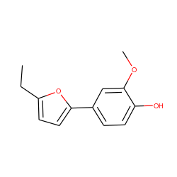 CCc1ccc(-c2ccc(O)c(OC)c2)o1 ZINC000038313196