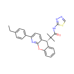 CCc1ccc(-c2ccc3c(n2)Oc2ccccc2[C@H]3C(C)(C)C(=O)Nc2nncs2)cc1 ZINC000073141249