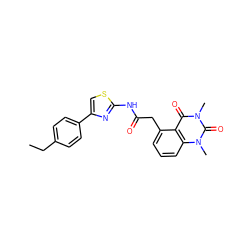 CCc1ccc(-c2csc(NC(=O)Cc3cccc4c3c(=O)n(C)c(=O)n4C)n2)cc1 ZINC000201313881