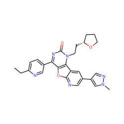 CCc1ccc(-c2nc(=O)n(CC[C@@H]3CCCO3)c3c2oc2ncc(-c4cnn(C)c4)cc23)cn1 ZINC000096907446