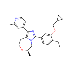 CCc1ccc(-c2nc(-c3ccnc(C)c3)c3n2C[C@@H](C)OCC3)cc1OCC1CC1 ZINC001772593450