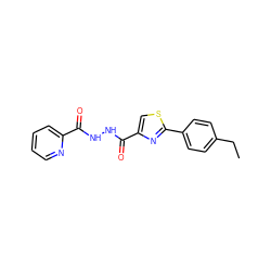 CCc1ccc(-c2nc(C(=O)NNC(=O)c3ccccn3)cs2)cc1 ZINC000017329185