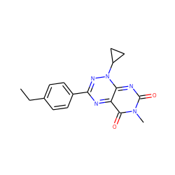 CCc1ccc(-c2nc3c(=O)n(C)c(=O)nc-3n(C3CC3)n2)cc1 ZINC000096282740