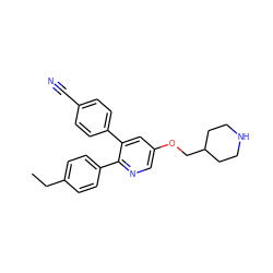 CCc1ccc(-c2ncc(OCC3CCNCC3)cc2-c2ccc(C#N)cc2)cc1 ZINC000653706016