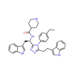 CCc1ccc(-n2c(CCc3c[nH]c4ccccc34)nnc2[C@@H](Cc2c[nH]c3ccccc23)NC(=O)C2CCNCC2)cc1 ZINC000014970597