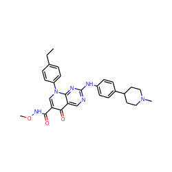 CCc1ccc(-n2cc(C(=O)NOC)c(=O)c3cnc(Nc4ccc(C5CCN(C)CC5)cc4)nc32)cc1 ZINC000045497054