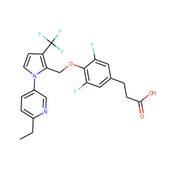 CCc1ccc(-n2ccc(C(F)(F)F)c2COc2c(F)cc(CCC(=O)O)cc2F)cn1 ZINC000225927510