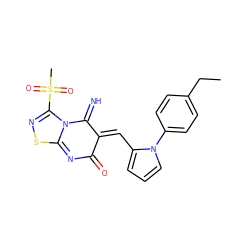 CCc1ccc(-n2cccc2/C=C2/C(=N)N3C(=NC2=O)SN=C3S(C)(=O)=O)cc1 ZINC000013660089