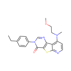 CCc1ccc(-n2cnc3c(sc4nccc(N(C)CCOC)c43)c2=O)cc1 ZINC000013676171