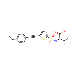 CCc1ccc(C#Cc2ccc(S(=O)(=O)N[C@@H](C(=O)O)C(C)C)s2)cc1 ZINC000013797370