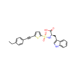 CCc1ccc(C#Cc2ccc(S(=O)(=O)N[C@H](Cc3c[nH]c4ccccc34)C(=O)O)s2)cc1 ZINC000013797361