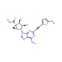 CCc1ccc(C#Cc2nc(NC)c3ncn([C@H]4[C@H](O)[C@H](O)[C@]5(C(=O)NC)C[C@H]45)c3n2)o1 ZINC000299858314