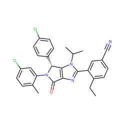 CCc1ccc(C#N)cc1-c1nc2c(n1C(C)C)[C@@H](c1ccc(Cl)cc1)N(c1cc(Cl)ccc1C)C2=O ZINC000169705425
