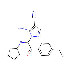 CCc1ccc(C(=O)/C(=N\C2CCCC2)n2ncc(C#N)c2N)cc1 ZINC000299832742