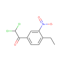 CCc1ccc(C(=O)C(Cl)Cl)cc1[N+](=O)[O-] ZINC000106111628