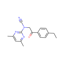 CCc1ccc(C(=O)CN(C#N)c2nc(C)cc(C)n2)cc1 ZINC000000539506