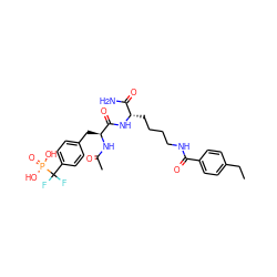 CCc1ccc(C(=O)NCCCC[C@H](NC(=O)[C@H](Cc2ccc(C(F)(F)P(=O)(O)O)cc2)NC(C)=O)C(N)=O)cc1 ZINC000138975187