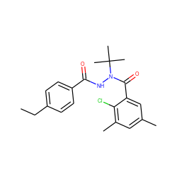 CCc1ccc(C(=O)NN(C(=O)c2cc(C)cc(C)c2Cl)C(C)(C)C)cc1 ZINC000103197581