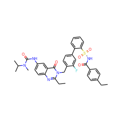 CCc1ccc(C(=O)NS(=O)(=O)c2ccccc2-c2ccc(Cn3c(CC)nc4ccc(NC(=O)N(C)C(C)C)cc4c3=O)c(F)c2)cc1 ZINC000026397972