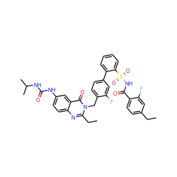 CCc1ccc(C(=O)NS(=O)(=O)c2ccccc2-c2ccc(Cn3c(CC)nc4ccc(NC(=O)NC(C)C)cc4c3=O)c(F)c2)c(F)c1 ZINC000026401006