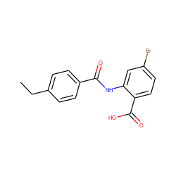 CCc1ccc(C(=O)Nc2cc(Br)ccc2C(=O)O)cc1 ZINC000066124203