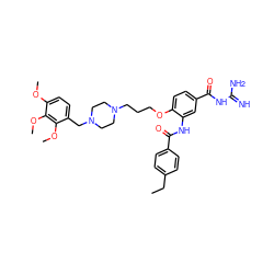 CCc1ccc(C(=O)Nc2cc(C(=O)NC(=N)N)ccc2OCCCN2CCN(Cc3ccc(OC)c(OC)c3OC)CC2)cc1 ZINC000072118683