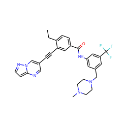 CCc1ccc(C(=O)Nc2cc(CN3CCN(C)CC3)cc(C(F)(F)F)c2)cc1C#Cc1cnc2ccnn2c1 ZINC000095586627