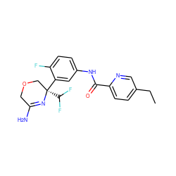 CCc1ccc(C(=O)Nc2ccc(F)c([C@]3(C(F)F)COCC(N)=N3)c2)nc1 ZINC000117498660