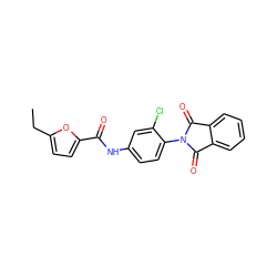 CCc1ccc(C(=O)Nc2ccc(N3C(=O)c4ccccc4C3=O)c(Cl)c2)o1 ZINC000044571652