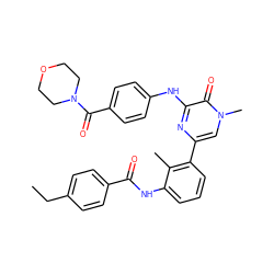 CCc1ccc(C(=O)Nc2cccc(-c3cn(C)c(=O)c(Nc4ccc(C(=O)N5CCOCC5)cc4)n3)c2C)cc1 ZINC000299857890