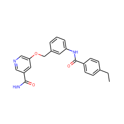 CCc1ccc(C(=O)Nc2cccc(COc3cncc(C(N)=O)c3)c2)cc1 ZINC000653895451